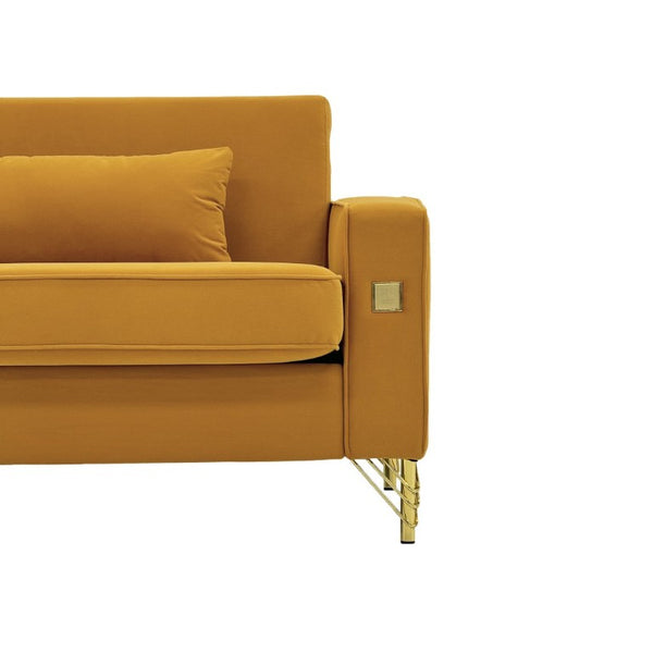 English Elm Fx-P18-Or-2Pcs Velvet Two Piece Sofa Set with Gold Legs for Mid-Century Living Rooms Mustard Yellow W576S00288