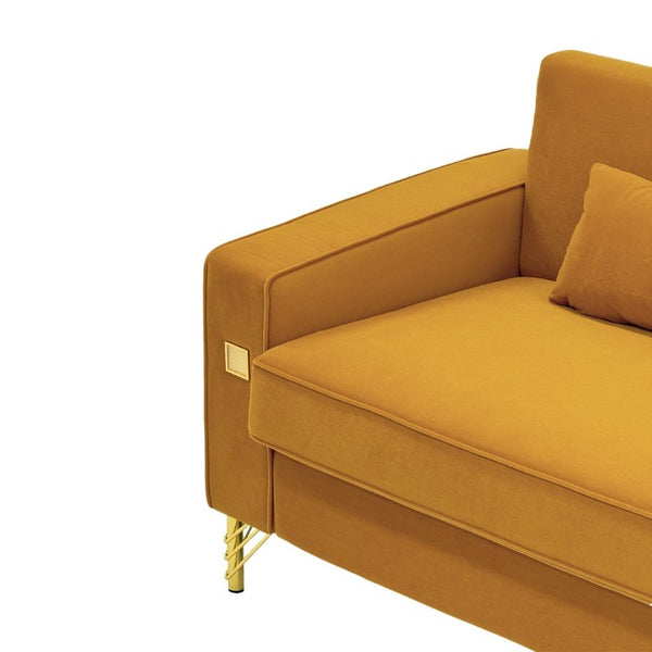 English Elm Fx-P18-Or-2Pcs Velvet Two Piece Sofa Set with Gold Legs for Mid-Century Living Rooms Mustard Yellow W576S00288