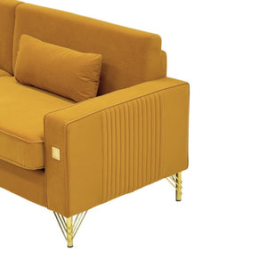English Elm Fx-P18-Or-2Pcs Velvet Two Piece Sofa Set with Gold Legs for Mid-Century Living Rooms Mustard Yellow W576S00288