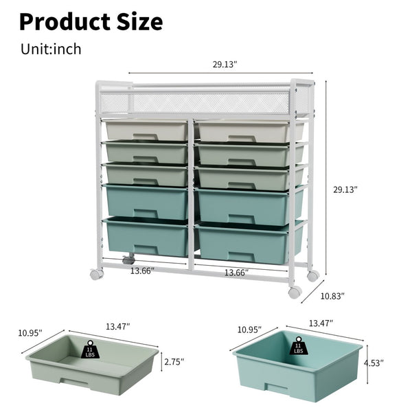 English Elm White Rolling Organizer Cart with 10 Plastic Drawers and Mesh Top for Any Room W578P503514
