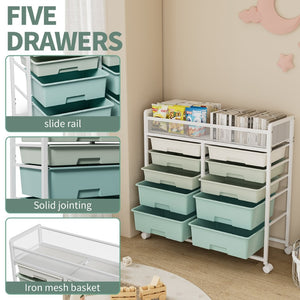 English Elm White Rolling Organizer Cart with 10 Plastic Drawers and Mesh Top for Any Room W578P503514
