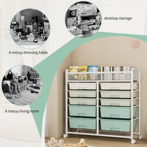 English Elm White Rolling Organizer Cart with 10 Plastic Drawers and Mesh Top for Any Room W578P503514