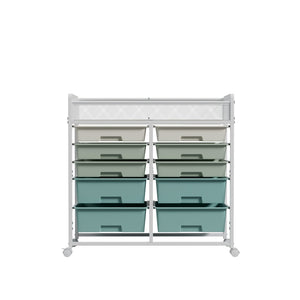English Elm White Rolling Organizer Cart with 10 Plastic Drawers and Mesh Top for Any Room W578P503514