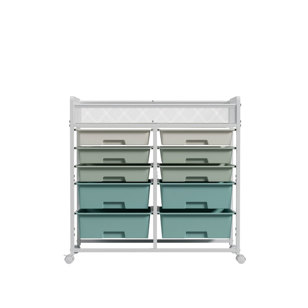 English Elm White Rolling Organizer Cart with 10 Plastic Drawers and Mesh Top for Any Room W578P503514