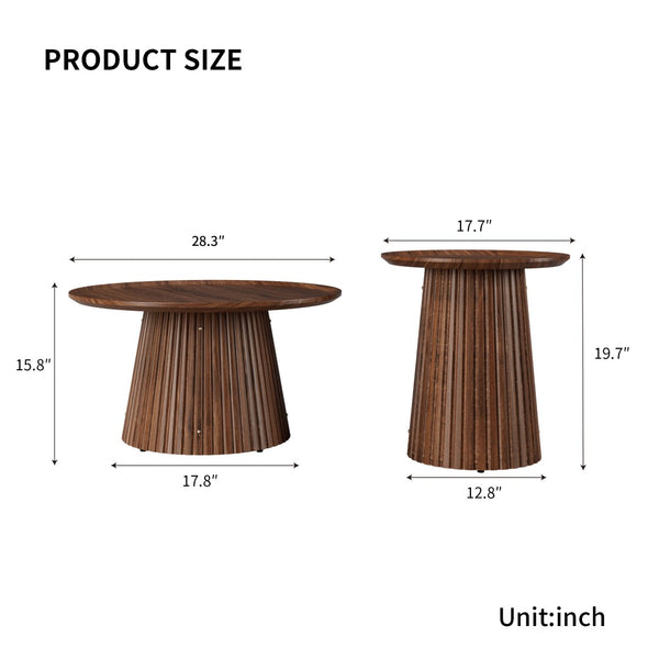 English Elm Round Walnut Nesting Coffee Tables Set of 2 Sculptural Pedestal Wood Accent Piece W578P505375