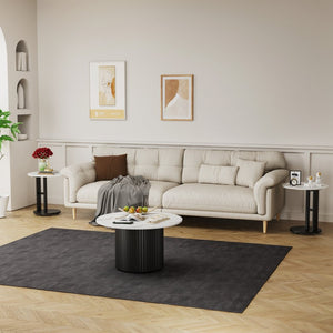 English Elm Coffee Nesting Table Set of 3 Round Faux Marble Tops with Ribbed Black Metal Base W578P505394