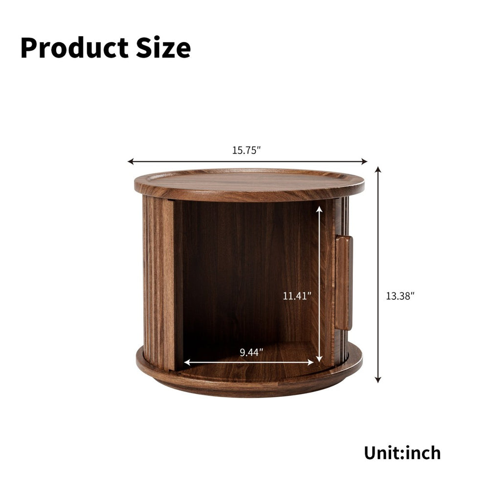 English Elm 2piece Round Nesting Tables Walnut Veneer Fluted Column Base with Sliding Cabinet Storage W578P505513