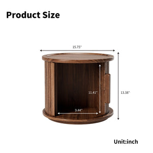 English Elm 2piece Round Nesting Tables Walnut Veneer Fluted Column Base with Sliding Cabinet Storage W578P505513