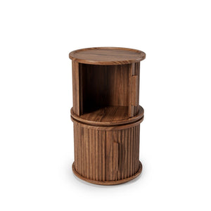 English Elm 2piece Round Nesting Tables Walnut Veneer Fluted Column Base with Sliding Cabinet Storage W578P505513