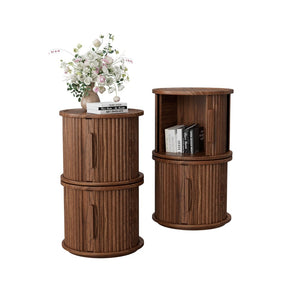 English Elm 4piece Walnut Nesting Tables Fluted Column Base with Sliding Cabinet Storage Accent Set W578S00032