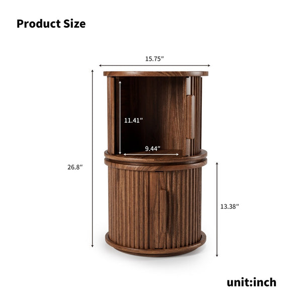 English Elm 4piece Walnut Nesting Tables Fluted Column Base with Sliding Cabinet Storage Accent Set W578S00032