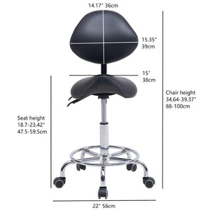 English Elm Saddle Stool Ergonomic Swivel Seat Hydraulic Lift Backrest Footrest for Clinical Use Black W5797P481958