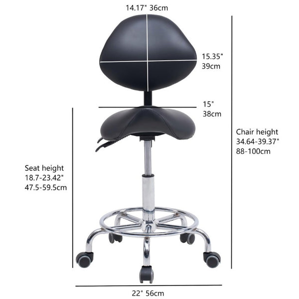 English Elm Saddle Stool Ergonomic Swivel Seat Hydraulic Lift Backrest Footrest for Clinical Use Black W5797P481958