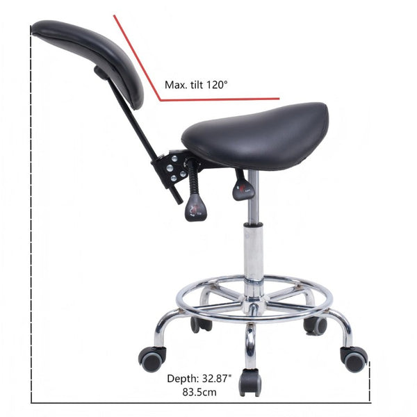 English Elm Saddle Stool Ergonomic Swivel Seat Hydraulic Lift Backrest Footrest for Clinical Use Black W5797P481958
