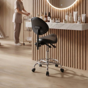 English Elm Saddle Stool Ergonomic Swivel Seat Hydraulic Lift Backrest Footrest for Clinical Use Black W5797P481958