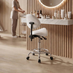 English Elm Saddle Stool Ergonomic Swivel Seat Hydraulic Lift Backrest Footrest for Clinical Use White W5797P481959