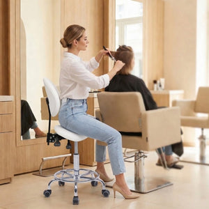 English Elm Saddle Stool Ergonomic Swivel Seat Hydraulic Lift Backrest Footrest for Clinical Use White W5797P481959