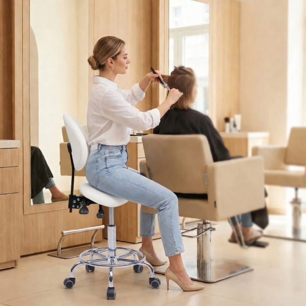 English Elm Saddle Stool Ergonomic Swivel Seat Hydraulic Lift Backrest Footrest for Clinical Use White W5797P481959