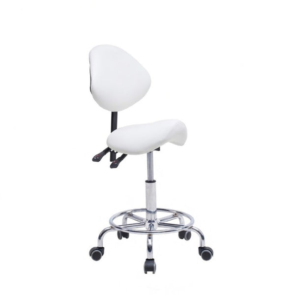 English Elm Saddle Stool Ergonomic Swivel Seat Hydraulic Lift Backrest Footrest for Clinical Use White W5797P481959