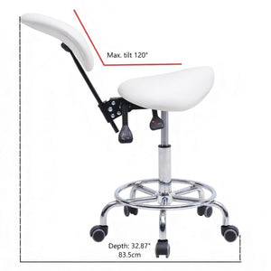 English Elm Saddle Stool Ergonomic Swivel Seat Hydraulic Lift Backrest Footrest for Clinical Use White W5797P481959