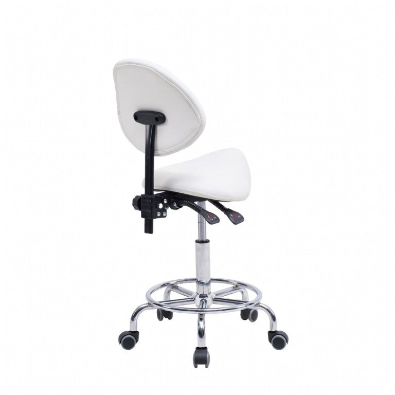 English Elm Saddle Stool Ergonomic Swivel Seat Hydraulic Lift Backrest Footrest for Clinical Use White W5797P481959
