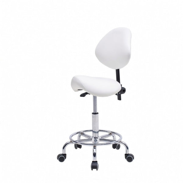 English Elm Saddle Stool Ergonomic Swivel Seat Hydraulic Lift Backrest Footrest for Clinical Use White W5797P481959