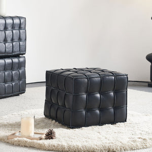 English Elm 17.32''w Genuine Leather Tufted Ottoman Firm Foam Footstool for Living Bedroom W579P227862