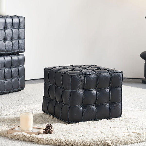 English Elm 17.32''w Genuine Leather Tufted Ottoman Firm Foam Footstool for Living Bedroom W579P227862