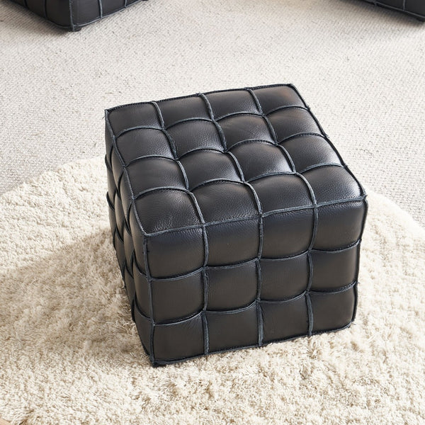 English Elm 17.32''w Genuine Leather Tufted Ottoman Firm Foam Footstool for Living Bedroom W579P227862