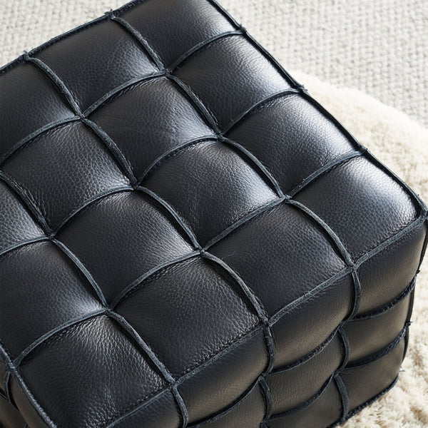 English Elm 17.32''w Genuine Leather Tufted Ottoman Firm Foam Footstool for Living Bedroom W579P227862