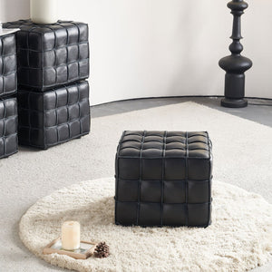English Elm 17.32''w Genuine Leather Tufted Ottoman Firm Foam Footstool for Living Bedroom W579P227862