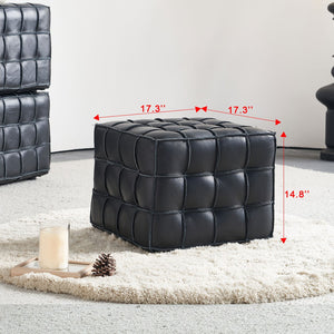 English Elm 17.32''w Genuine Leather Tufted Ottoman Firm Foam Footstool for Living Bedroom W579P227862