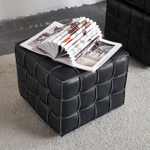 English Elm 17.32''w Genuine Leather Tufted Ottoman Firm Foam Footstool for Living Bedroom W579P227862