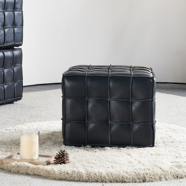 English Elm 17.32''w Genuine Leather Tufted Ottoman Firm Foam Footstool for Living Bedroom W579P227862