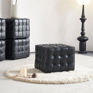 English Elm 17.32''w Genuine Leather Tufted Ottoman Firm Foam Footstool for Living Bedroom W579P227862