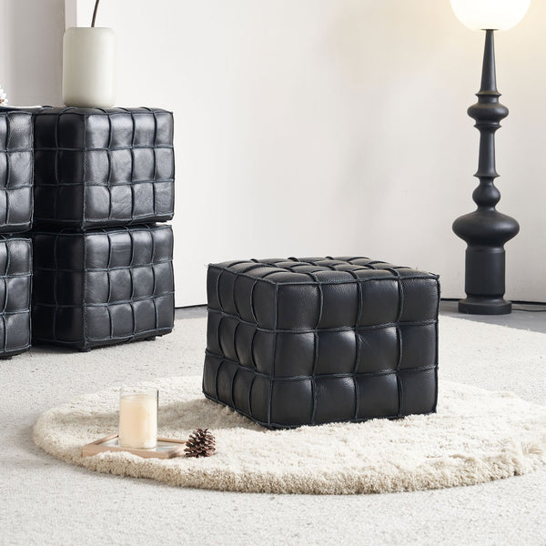 English Elm 17.32''w Genuine Leather Tufted Ottoman Firm Foam Footstool for Living Bedroom W579P227862