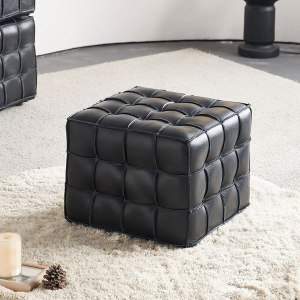 English Elm 17.32''w Genuine Leather Tufted Ottoman Firm Foam Footstool for Living Bedroom W579P227862