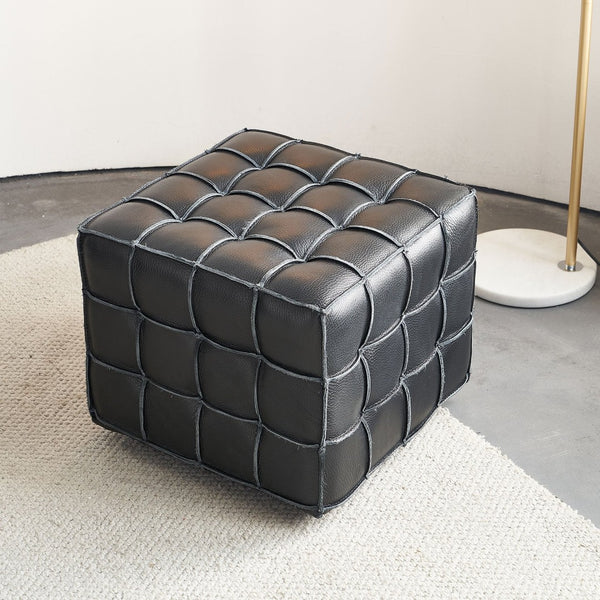 English Elm 17.32''w Genuine Leather Tufted Ottoman Firm Foam Footstool for Living Bedroom W579P227862