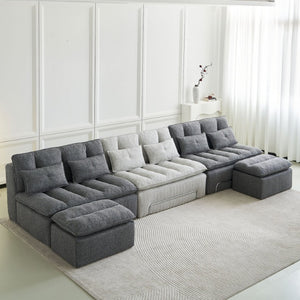 English Elm 52.36 Inch Modular Linen Cloud Loveseat with Steel Base for Modern Living Rooms Dark Grey W579P537787