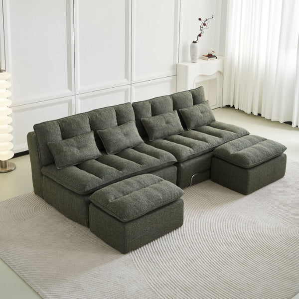 English Elm 52.36 Inch Modular Linen Cloud Loveseat with Steel Base for Modern Living Rooms Green W579P537789