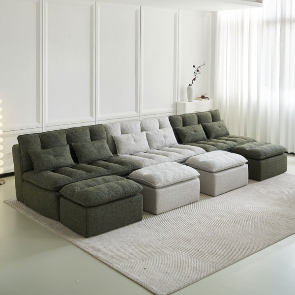 English Elm 52.36 Inch Modular Linen Cloud Loveseat with Steel Base for Modern Living Rooms Green W579P537789