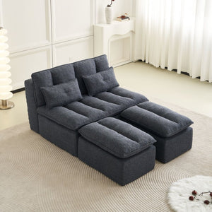 English Elm 52.36 Inch Modular Linen Cloud Loveseat with Steel Base for Modern Living Rooms Blue W579P537791