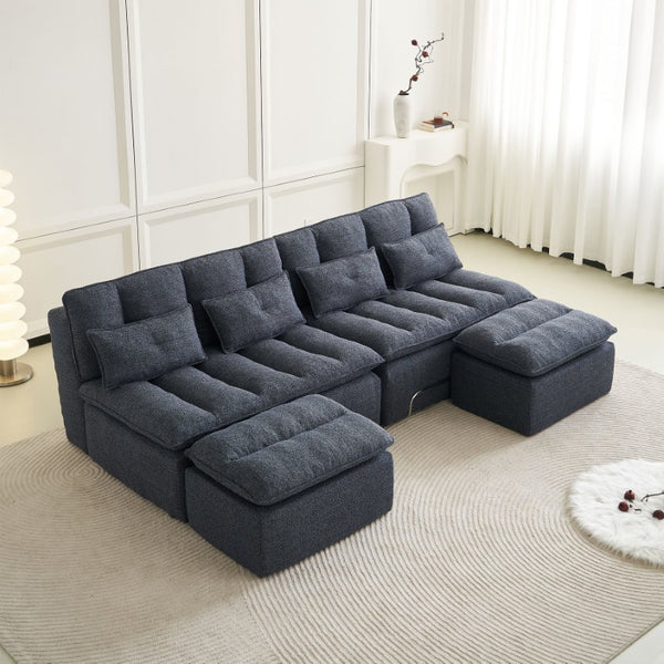 English Elm 52.36 Inch Modular Linen Cloud Loveseat with Steel Base for Modern Living Rooms Blue W579P537791