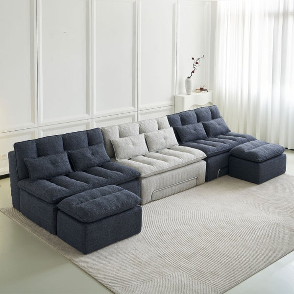English Elm 52.36 Inch Modular Linen Cloud Loveseat with Steel Base for Modern Living Rooms Blue W579P537791