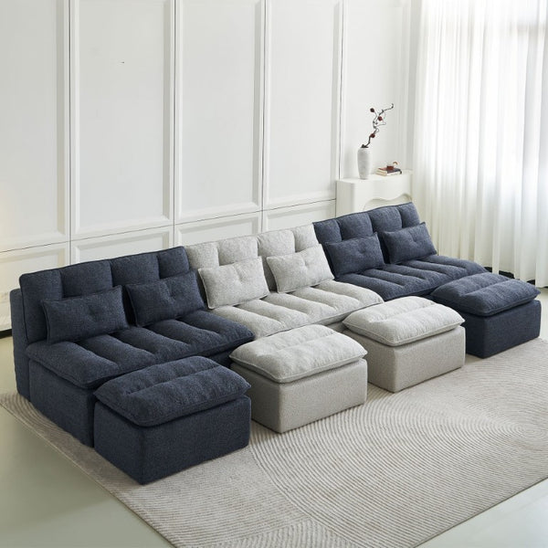 English Elm 52.36 Inch Modular Linen Cloud Loveseat with Steel Base for Modern Living Rooms Blue W579P537791
