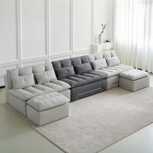 English Elm 52.36 Inch Modular Linen Cloud Loveseat with Steel Base for Modern Living Rooms Light Grey W579P537793