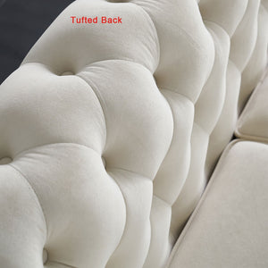 English Elm Chesterfield Velvet Tufted Sofa with Gold Trim Legs English Club Style Living Room Beige W579S00028