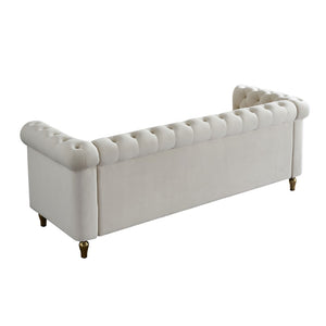 English Elm Chesterfield Velvet Tufted Sofa with Gold Trim Legs English Club Style Living Room Beige W579S00028