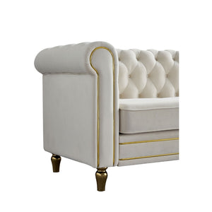 English Elm Chesterfield Velvet Tufted Sofa with Gold Trim Legs English Club Style Living Room Beige W579S00028