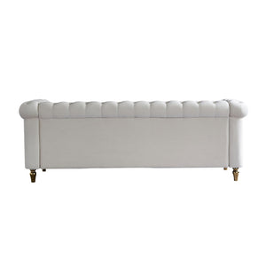 English Elm Chesterfield Velvet Tufted Sofa with Gold Trim Legs English Club Style Living Room Beige W579S00028